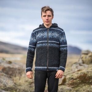 Kidka Icelandic Wool Drangi Cardigan‎ Sweater M Full Zip Long Sleeve Hooded